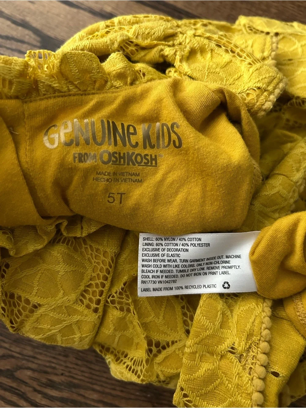 OshKosh B'gosh Mustard Yellow Lace Long-Sleeve Dress